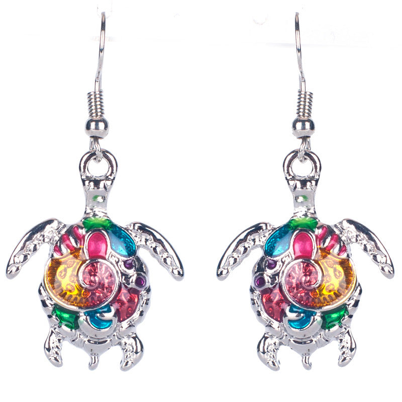 Rainbow Turtle Necklace and Earrings Set.