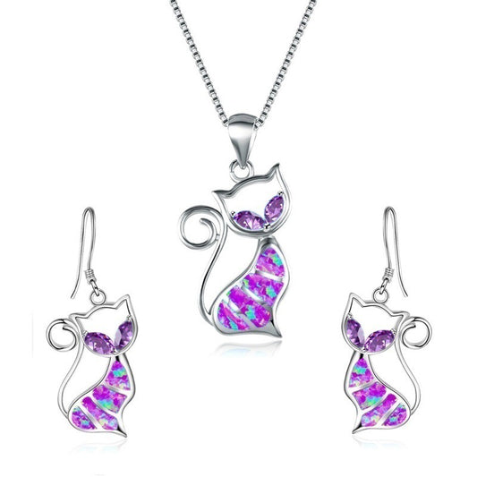 Whimsical Delight: New Aobao Cat Earrings and Necklace Set for Little Girls.