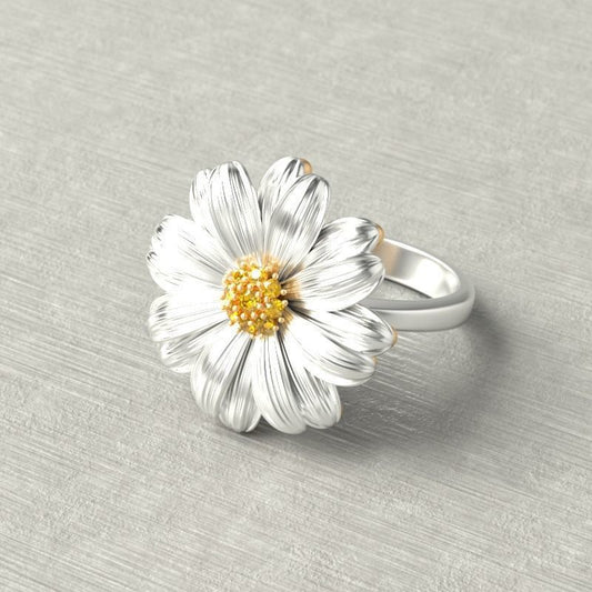 Chic Two-Tone Sunflower Ring | European & American 18K Gold Plated Statement Jewelry