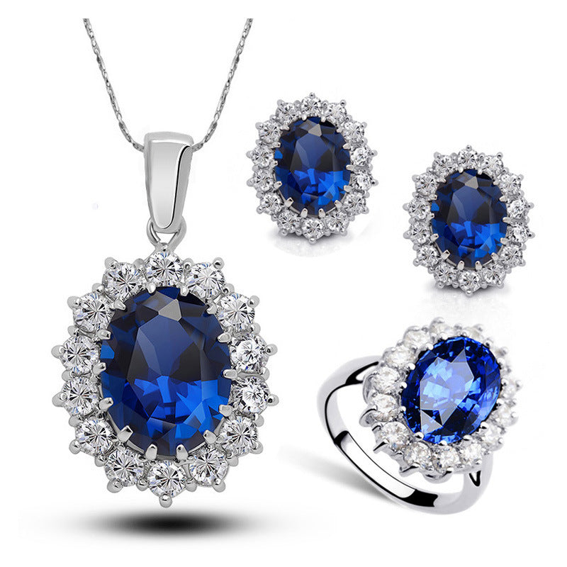 Eternal Sparkle: Crystal Bridal Necklace, Earrings, and Ring Jewelry Set.