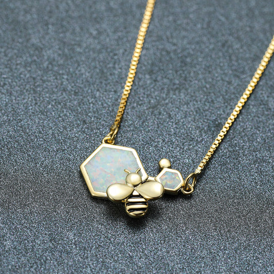 Luxury Female Blue Opal Pendant Necklace Charm Gold Silver.