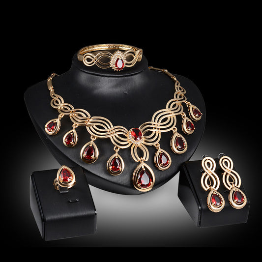 Glamorous Ensemble: Fashion Gems Necklace and Earrings Alloy Jewelry Set.