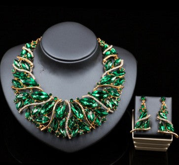 Exaggerated Bride Jewelry Set | Vibrant Color Necklace and Earrings Ensemble.
