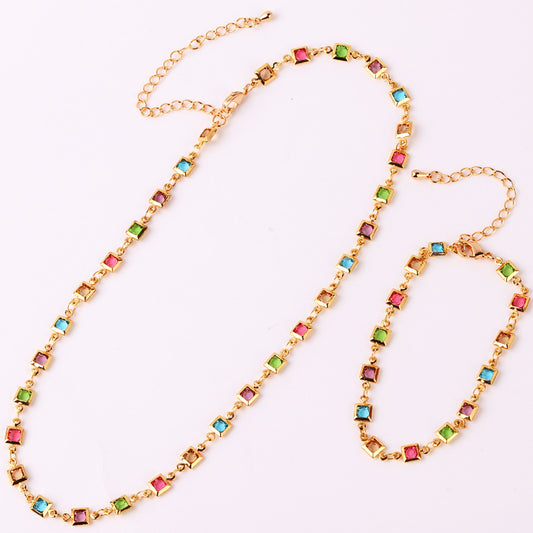 18K Gold Necklace & Ethnic Style Bracelet Set