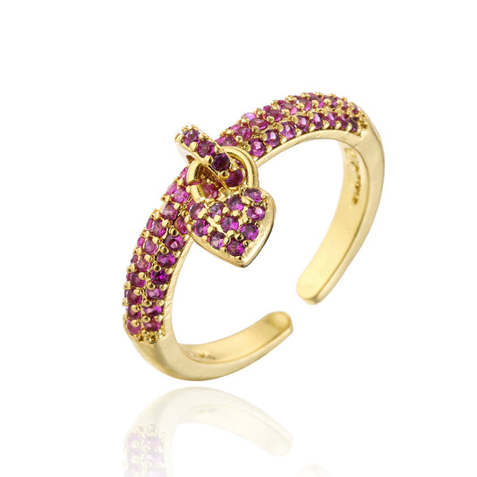 Love Ring | Copper Micro-set Zircon Open Ring for Stylish Elegance.