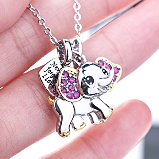 Whimsical Blue Elephant Necklace: Cute Cartoon Animal Jewelry Gift for Women and Kids.