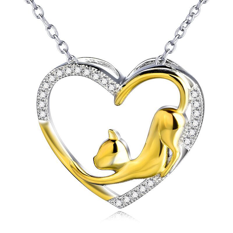 Feline Elegance: Gold-Plated Cat Heart Necklace – Perfect for Animal Lovers.