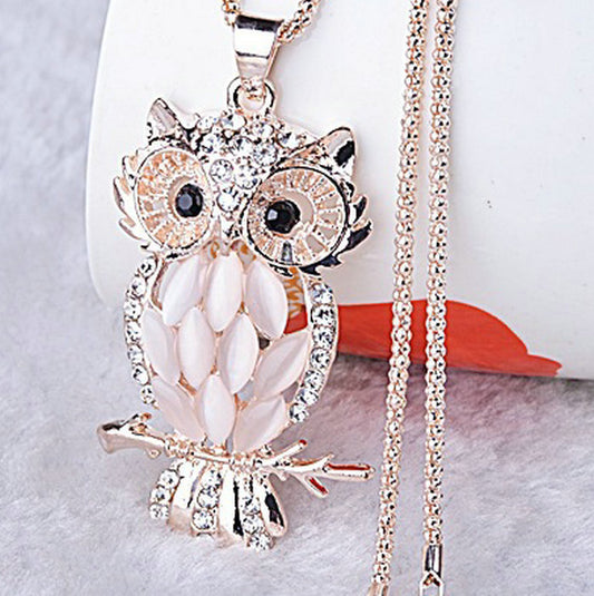 Stone owl necklace sweater chain.