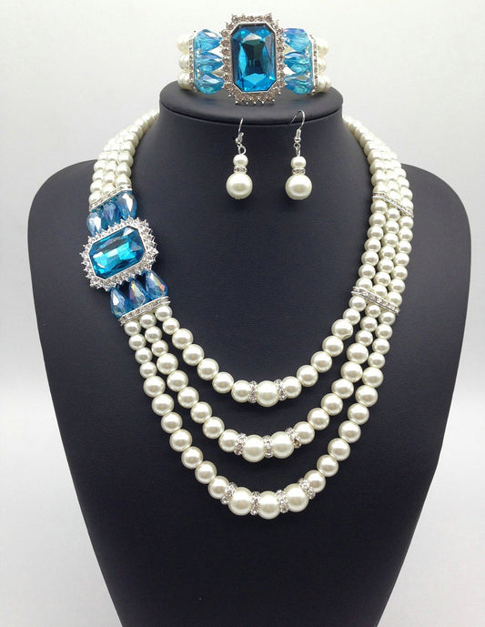 Luxurious European Fashion Jewelry Set | Diamond, Gemstone, Pearl Ensemble.