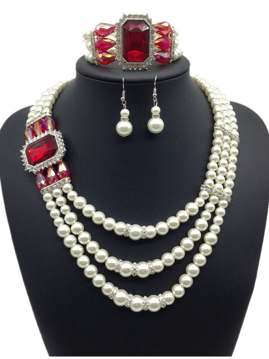 Luxurious European Fashion Jewelry Set | Diamond, Gemstone, Pearl Ensemble.