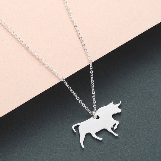 Stainless Steel Animal Necklace Bull Pendant.