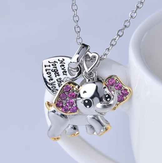 Whimsical Blue Elephant Necklace: Cute Cartoon Animal Jewelry Gift for Women and Kids.