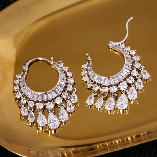 Chic Zircon Circle Tassel Earrings – Sparkle with Style!