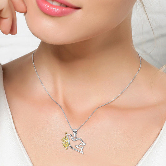Peace Dove Pendant Gold Plated Necklace Female Micro Inlay.