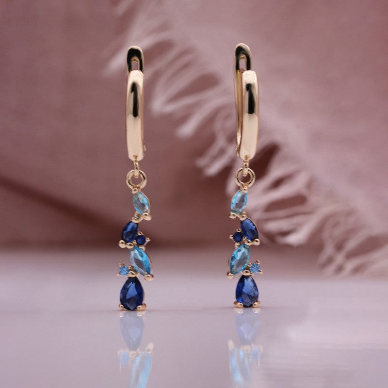 Women's Gold-plated Blue Water Drop Zircon Long Earrings