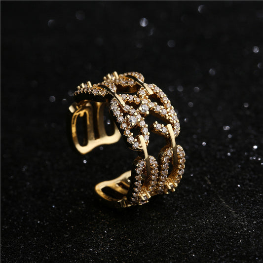 Dazzling Elegance Double Row Copper Plated 18K Gold Zircon Ring.