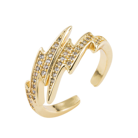 Stylish Copper Plated 18k Gold Micropaved Zircon Geometry Ring.