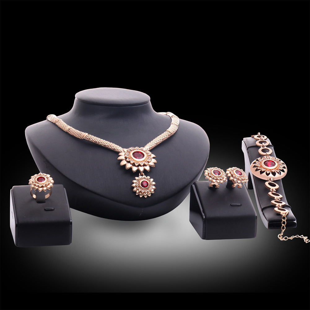Elegant Party Banquet Jewelry Set: Necklace, Earrings, Bracelet, Ring for Ladies.