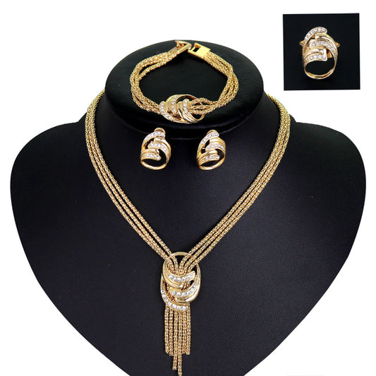Fashion Necklace Bracelet Earrings Ring Jewelry Set.