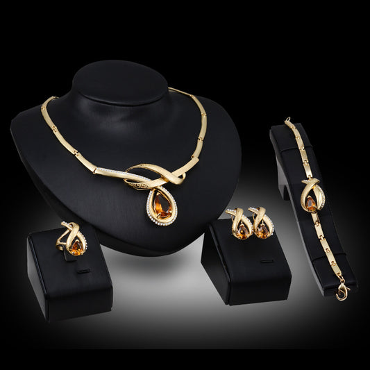 Chic Brilliance: Unique Alloy Gold-Plated Jewelry Set with Necklace