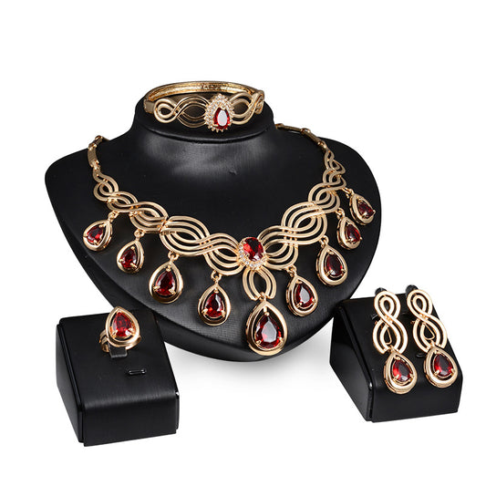 Glamorous Ensemble: Fashion Gems Necklace and Earrings Alloy Jewelry Set.