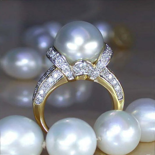 Pearl Radiance: Elegant Zircon Gold-Plated Ring for Women