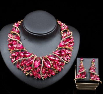 Exaggerated Bride Jewelry Set | Vibrant Color Necklace and Earrings Ensemble.