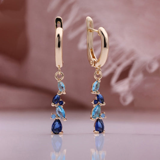 Women's Gold-plated Blue Water Drop Zircon Long Earrings