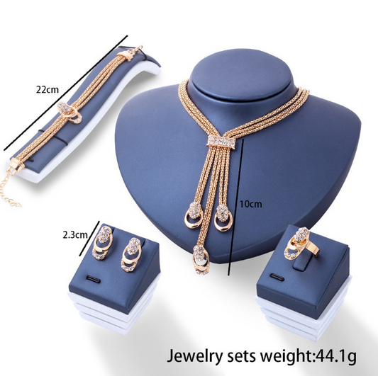 Elegant 4-Piece Gold Crystal Necklace Ensemble for Versatile Style