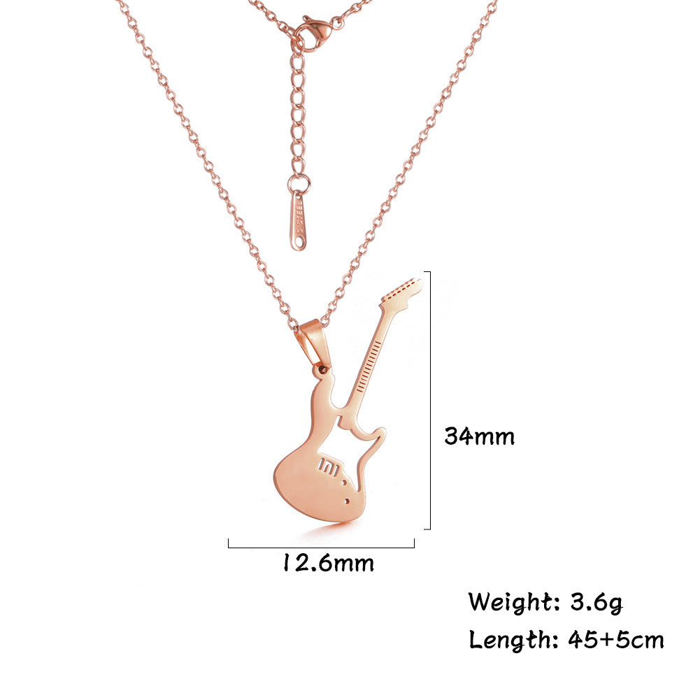 Punk Rock Stainless Steel Guitar Pendant Necklace.