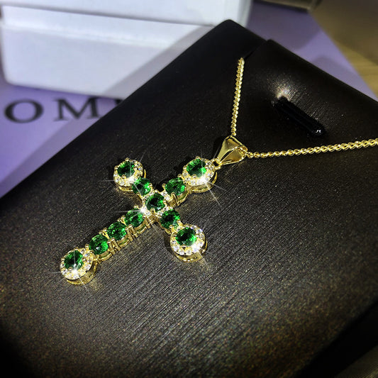 Chic Micro-Set Zircon Cross Necklace – Elegant Style for Women