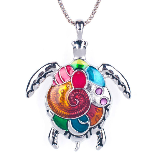 Rainbow Turtle Necklace and Earrings Set.