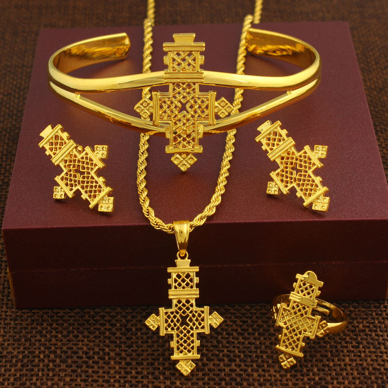 Celebrate Heritage: 24K Gold Coptic Cross Jewelry Set .