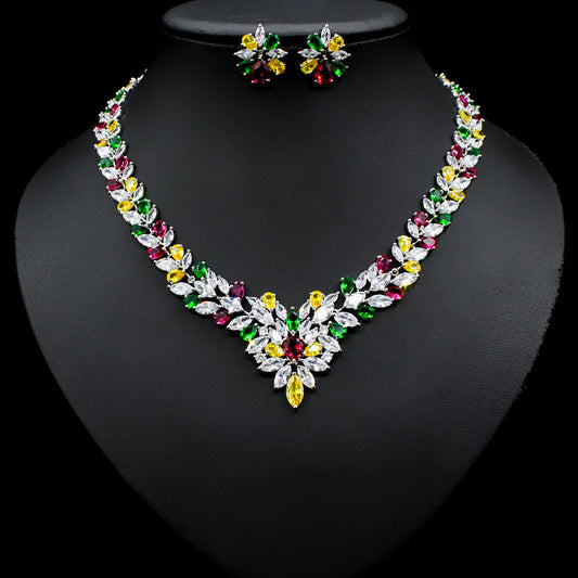 Ice Flower Earrings and Zircon Necklace Set | Elegant Fashion Ensemble.