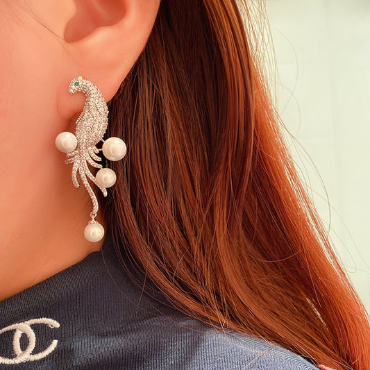 Chic Simplicity: Bird Pearl Tassel Stud Earrings