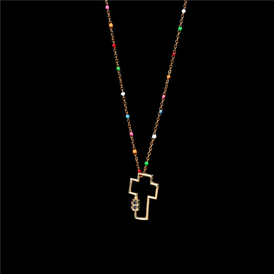 Diamond Cross Necklace: Personalized Elegance in Gold-Plated Stainless Steel