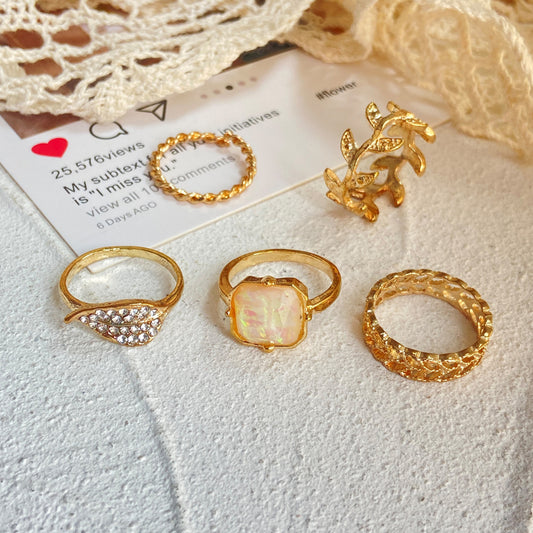Geometric Gold-plated Joint Ring Set 5-piece Set Of Joint Rings.