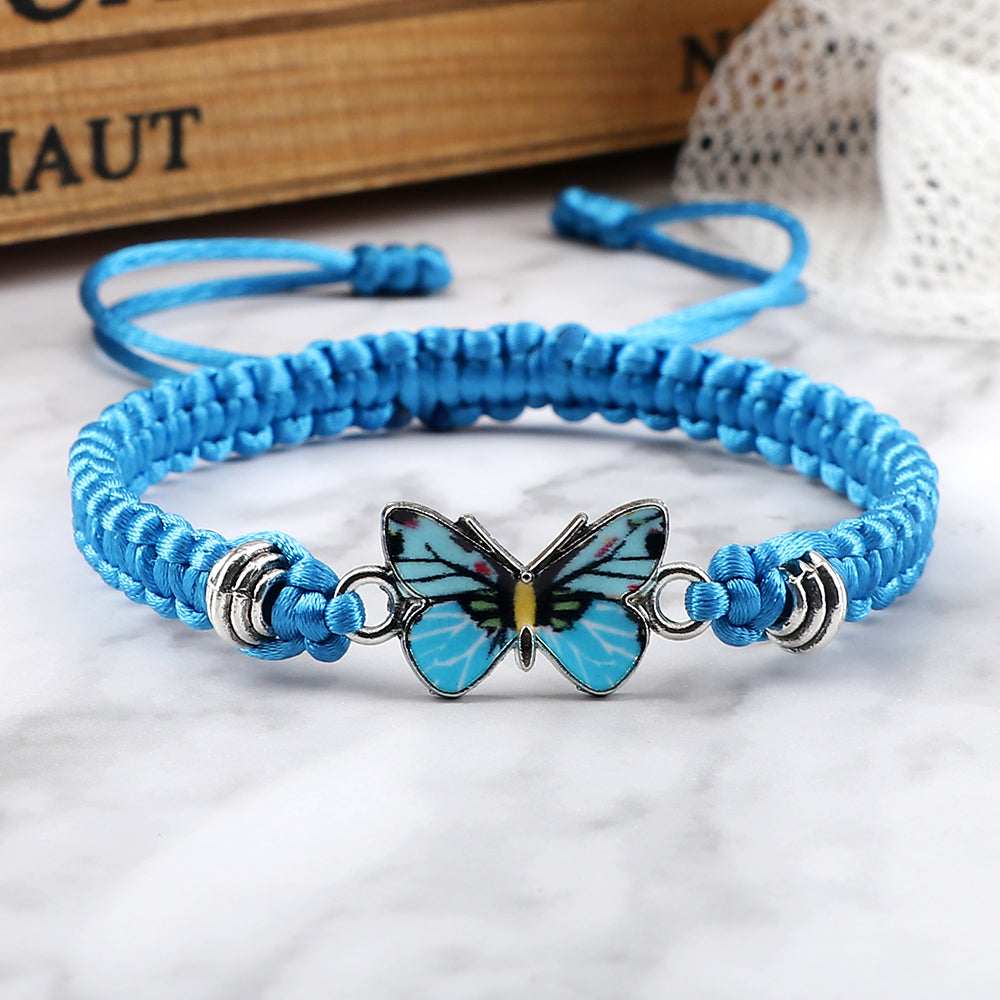 Fluttering Love: Couple Butterfly Buckle Braided Bracelet Set
